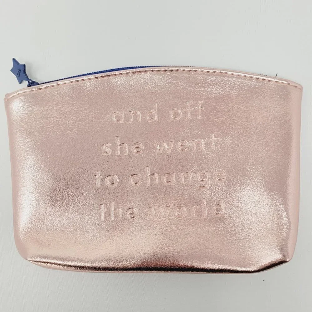 IPSY Metallic Pink “And Off She Went To Change The World” Cosmetic Bag